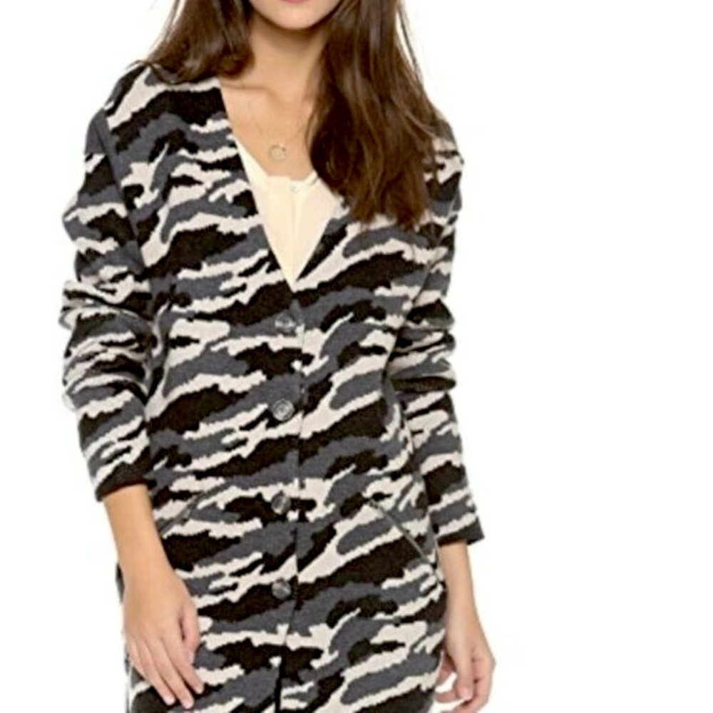 Diane Von Furstenberg Gstaad Camo Front Wool Cardigan